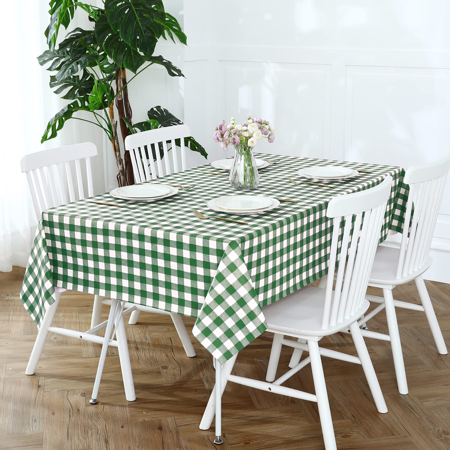 Romanstile vinyl tablecloth spread on a picnic table