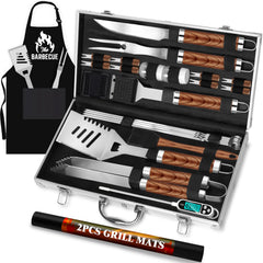 ROMANTICIST 26pcs BBQ Grill Accessories Set in aluminum case, brown