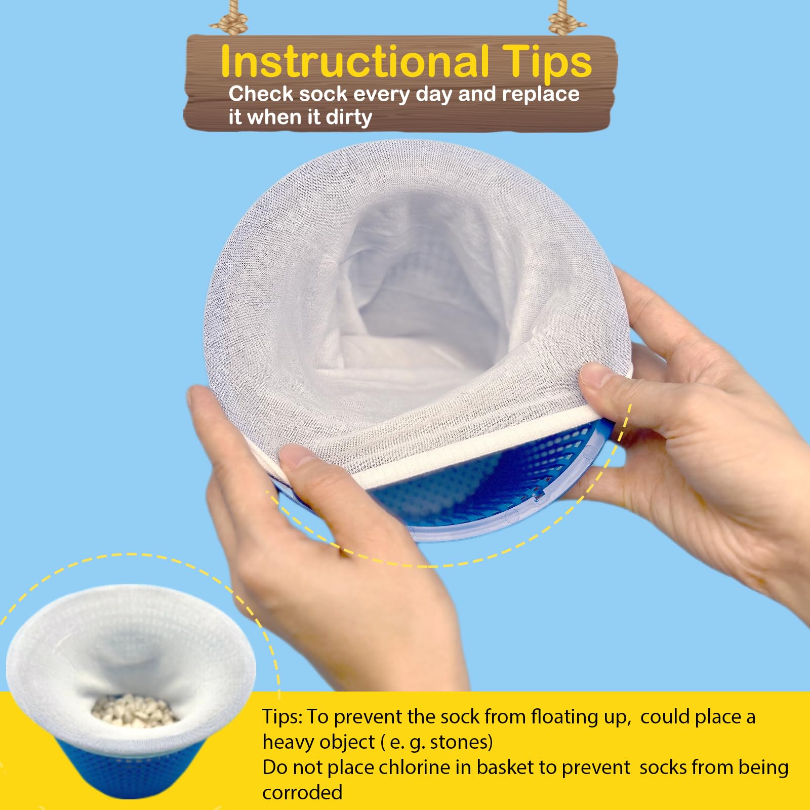 ROMIVO filter sock being rinsed with water