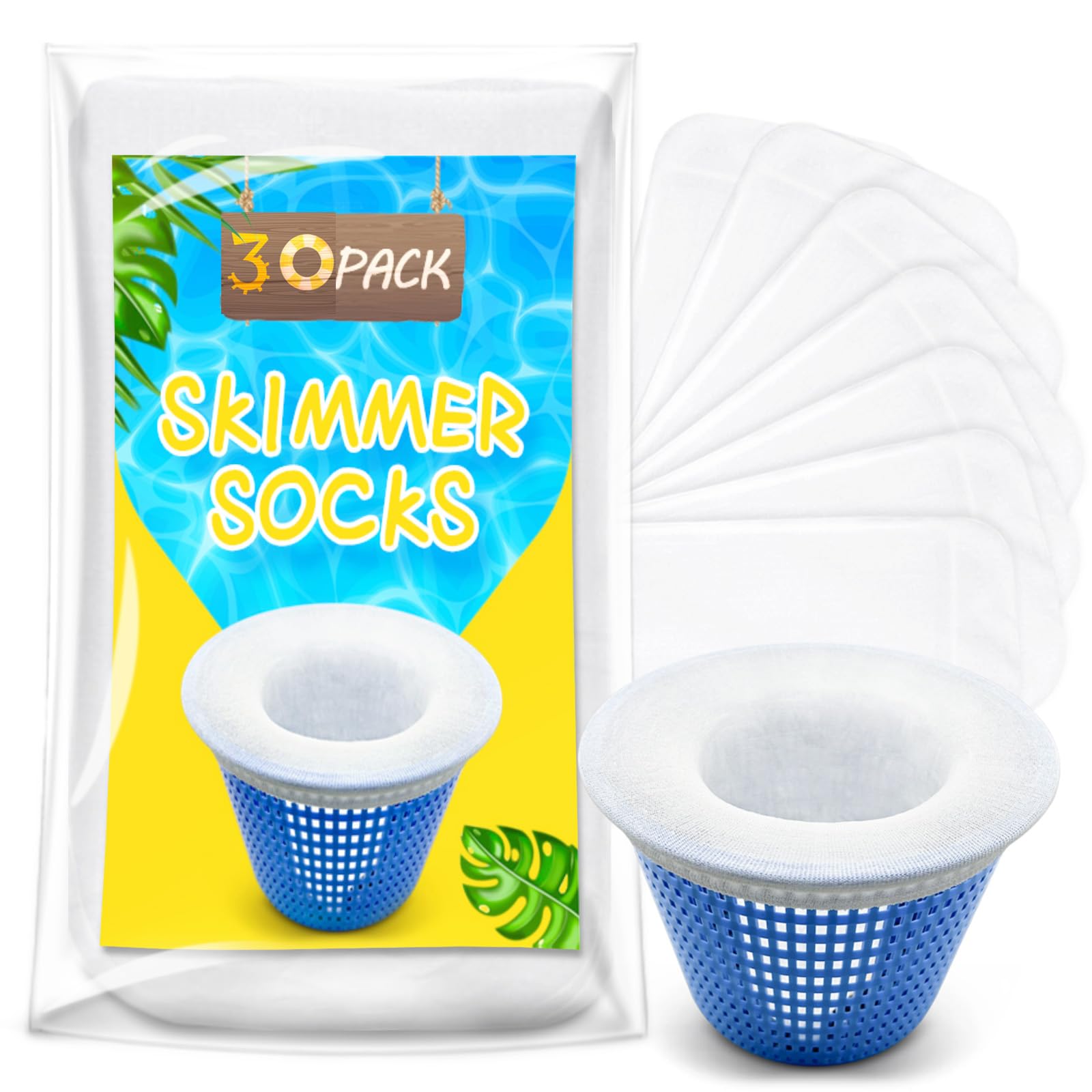 ROMIVO Pool Skimmer Filter Socks 30 Pack, white