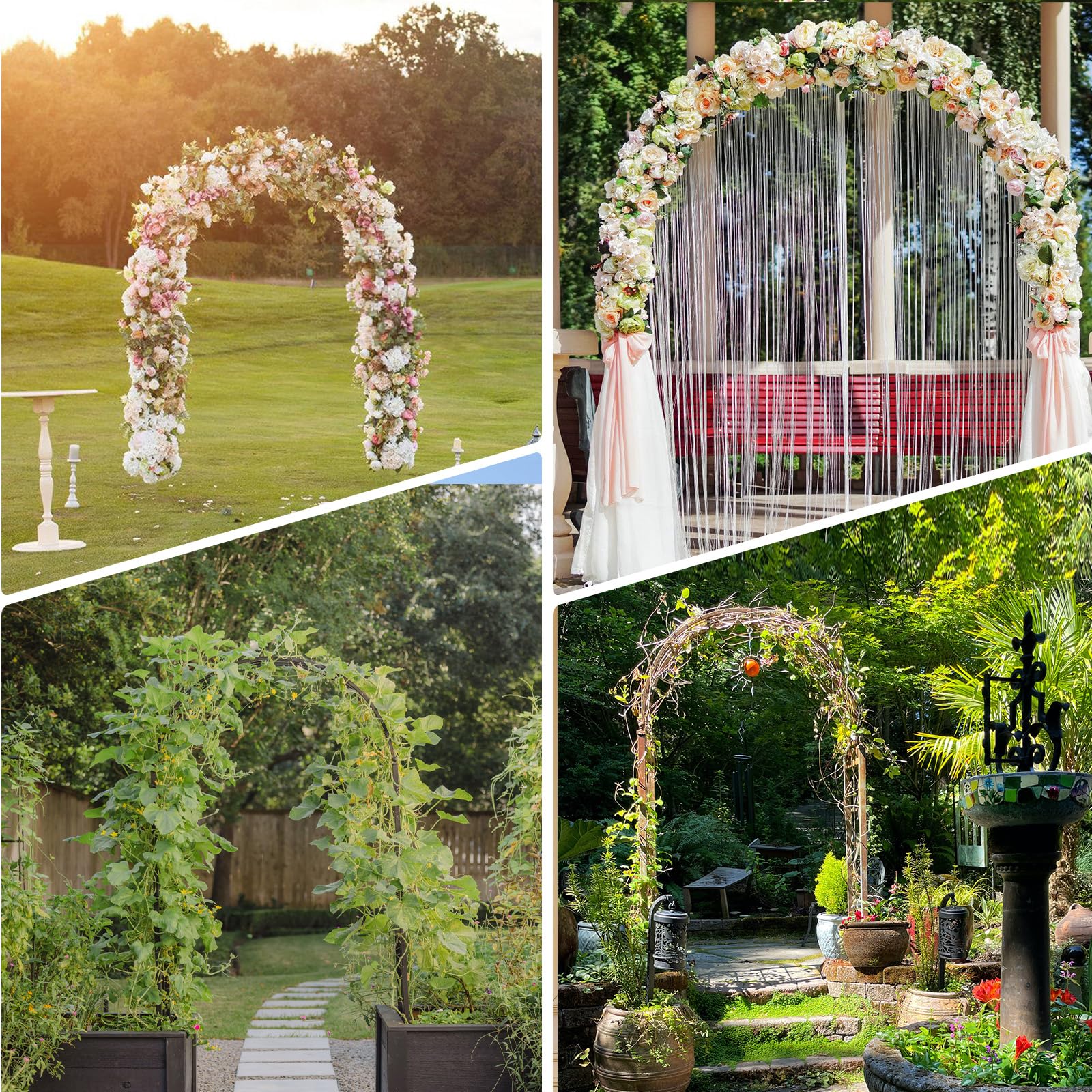 ROOLLYA Metal Garden Arch Arbor in a garden setting