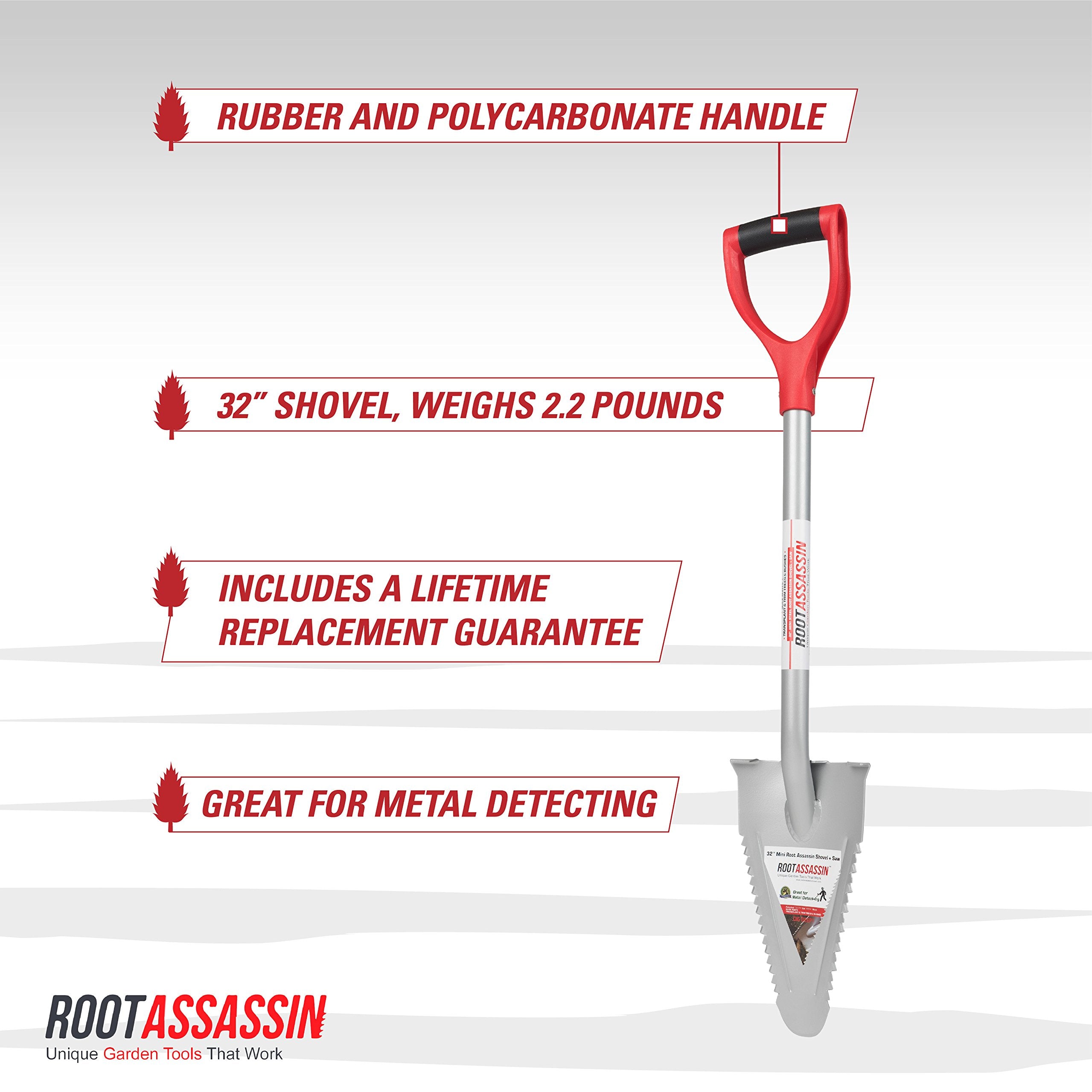 ROOT ASSASSIN Mini Garden Shovel/Saw D-shaped rubber coated handle