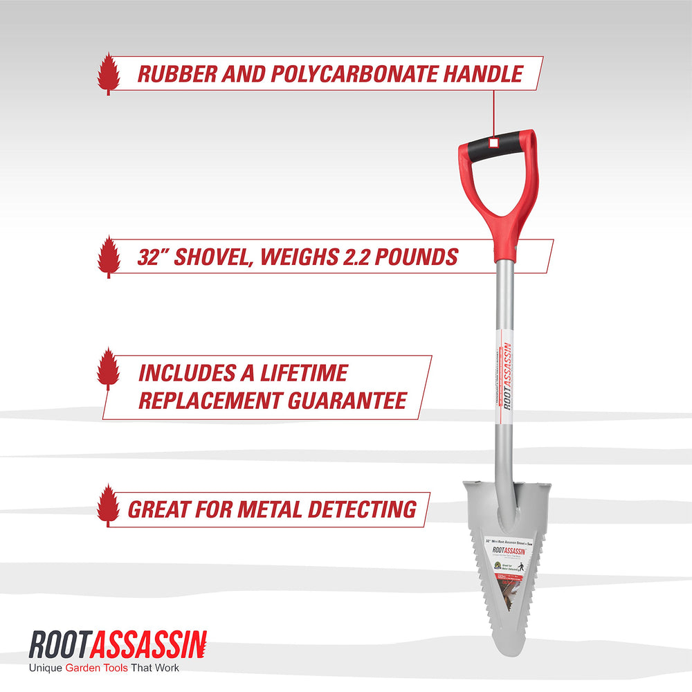 ROOT ASSASSIN Mini Garden Shovel/Saw D-shaped rubber coated handle