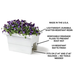 Root & Vessel planter box on a balcony with flowers