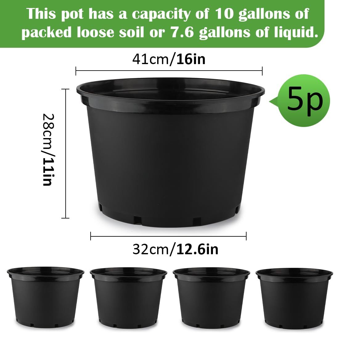 RooTrimmer 10 Gallon Plastic Nursery Pot side view showing drainage holes