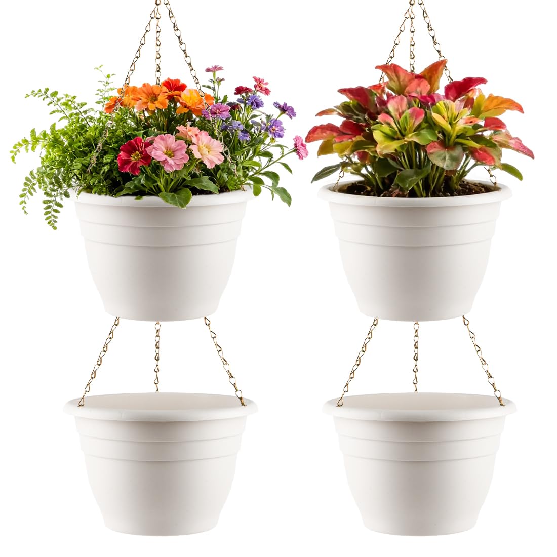 RooTrimmer 10 Inch Hanging Planter set with four pots in white