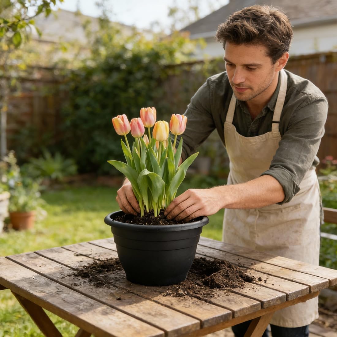RooTrimmer 11 inch black pots filled with herbs