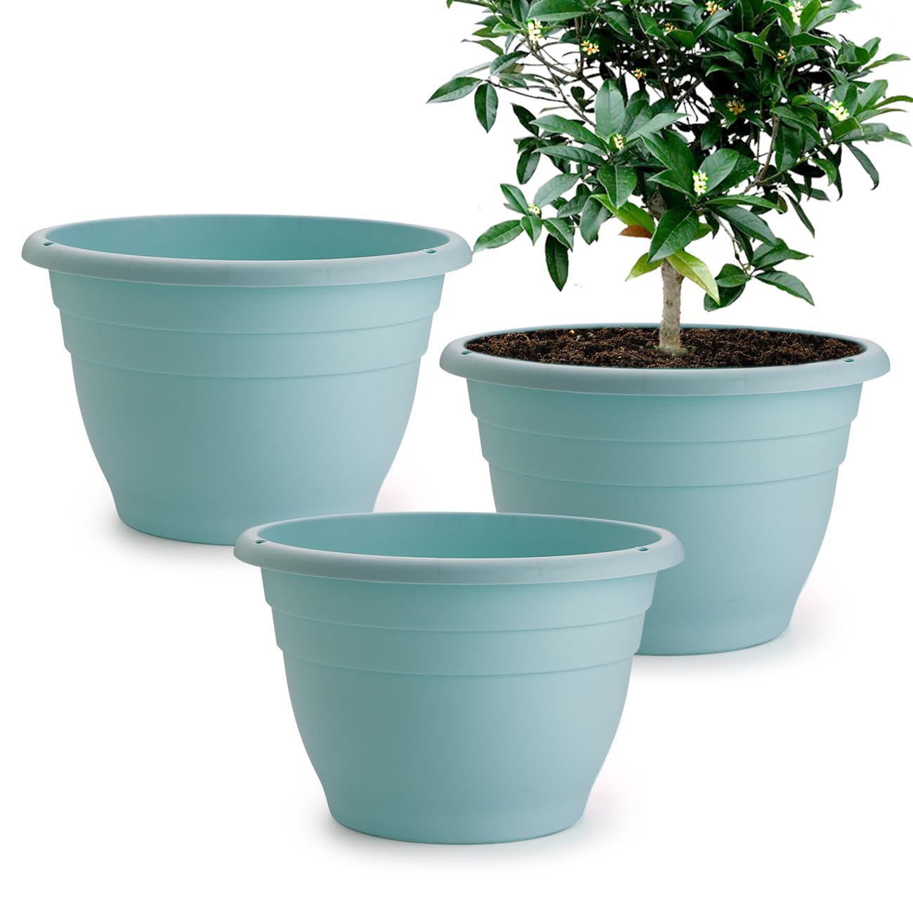 RooTrimmer 11 Inch Plant Pots set of three in sky blue