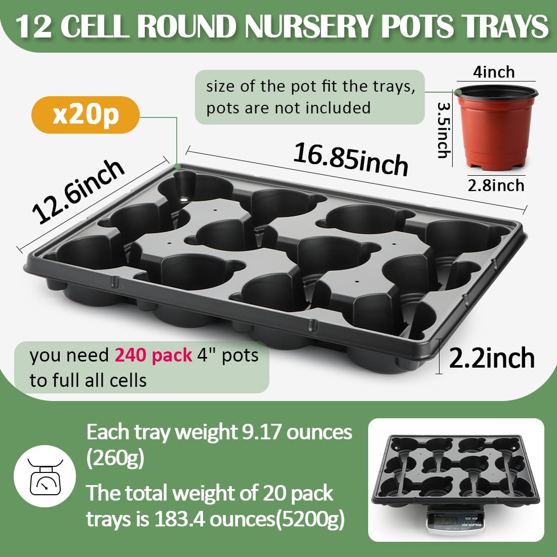 RooTrimmer 12 Cell Round Nursery Pot Tray side view showing drainage holes