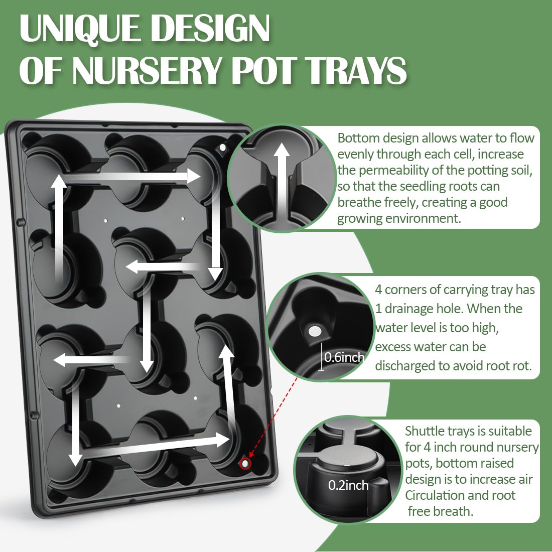 RooTrimmer 12 Cell Round Nursery Pot Tray with 4 inch pots inserted