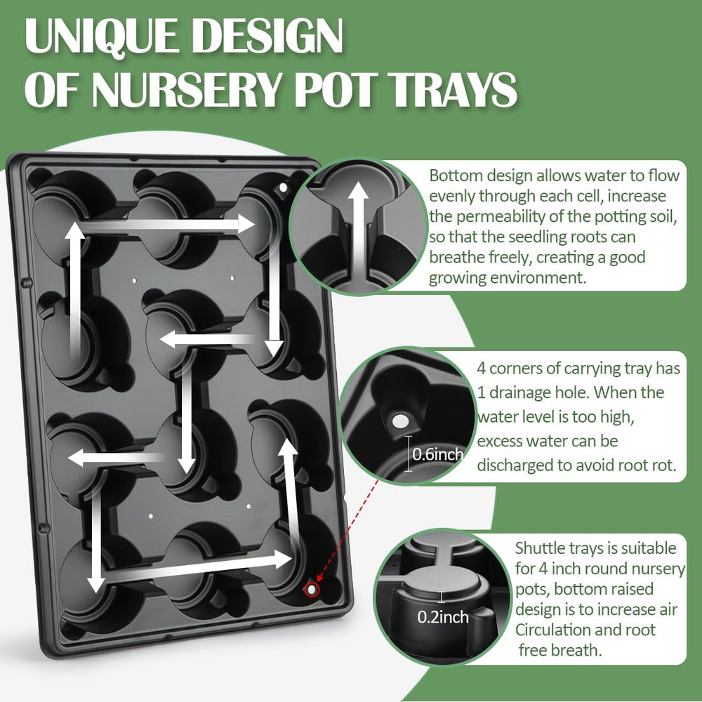 RooTrimmer 12 Cell Round Nursery Pot Tray with 4 inch pots inserted