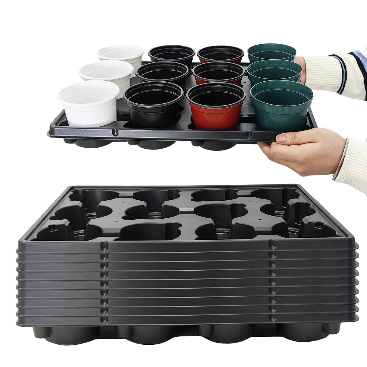 RooTrimmer 12 Cell Round Nursery Pots Tray black design with 12 cells