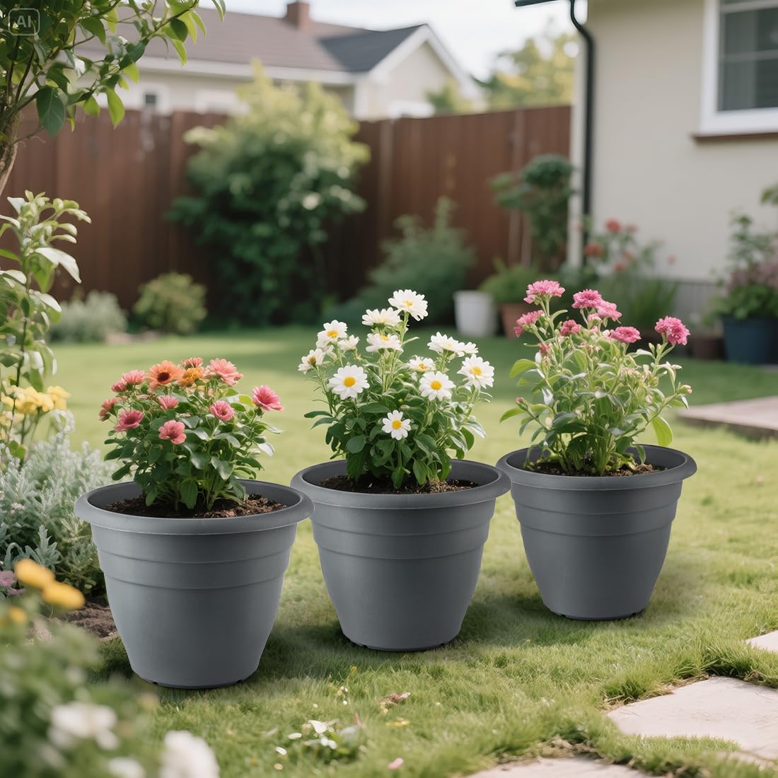RooTrimmer 12 Inch Gray Plant Pot side view