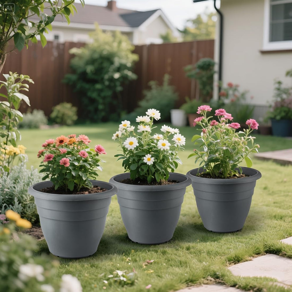 RooTrimmer 12 Inch Gray Plant Pot side view