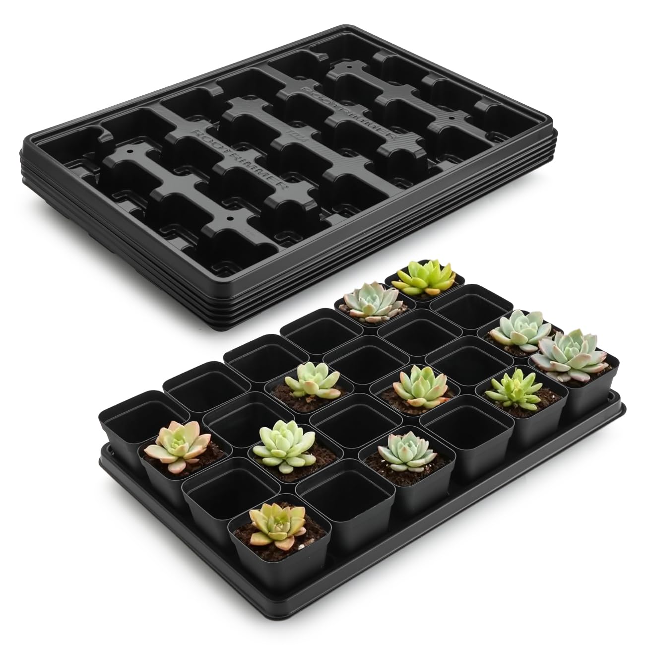 RooTrimmer 120 nursery pots with black trays front view