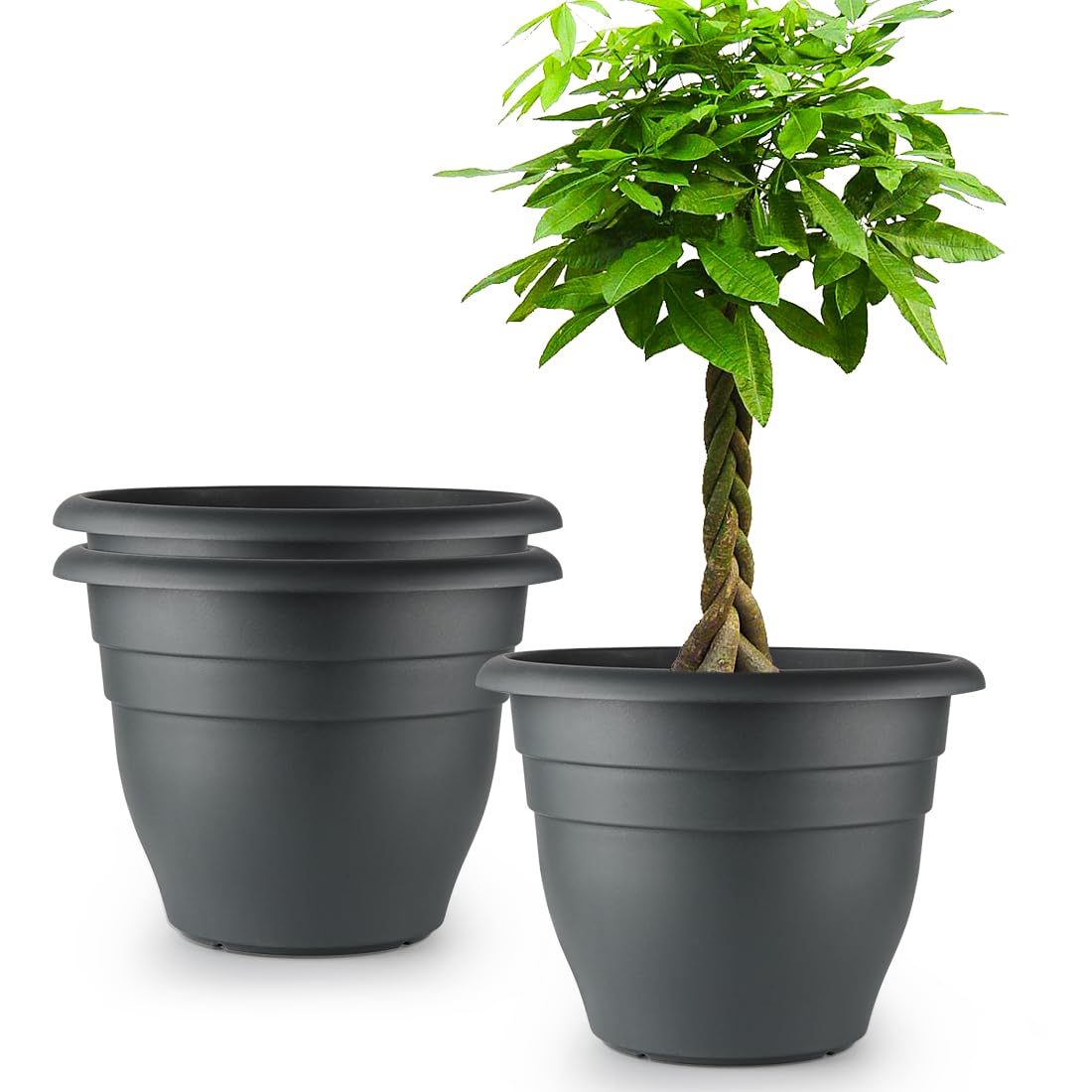 RooTrimmer 16 inch gray plastic plant pot front view