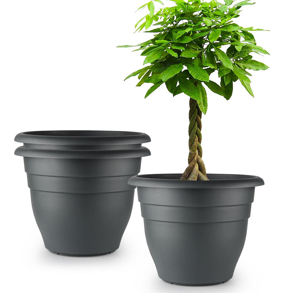 RooTrimmer 16 inch gray plastic plant pot front view