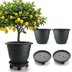 RooTrimmer 16 inch rolling large plant pot front view with black finish