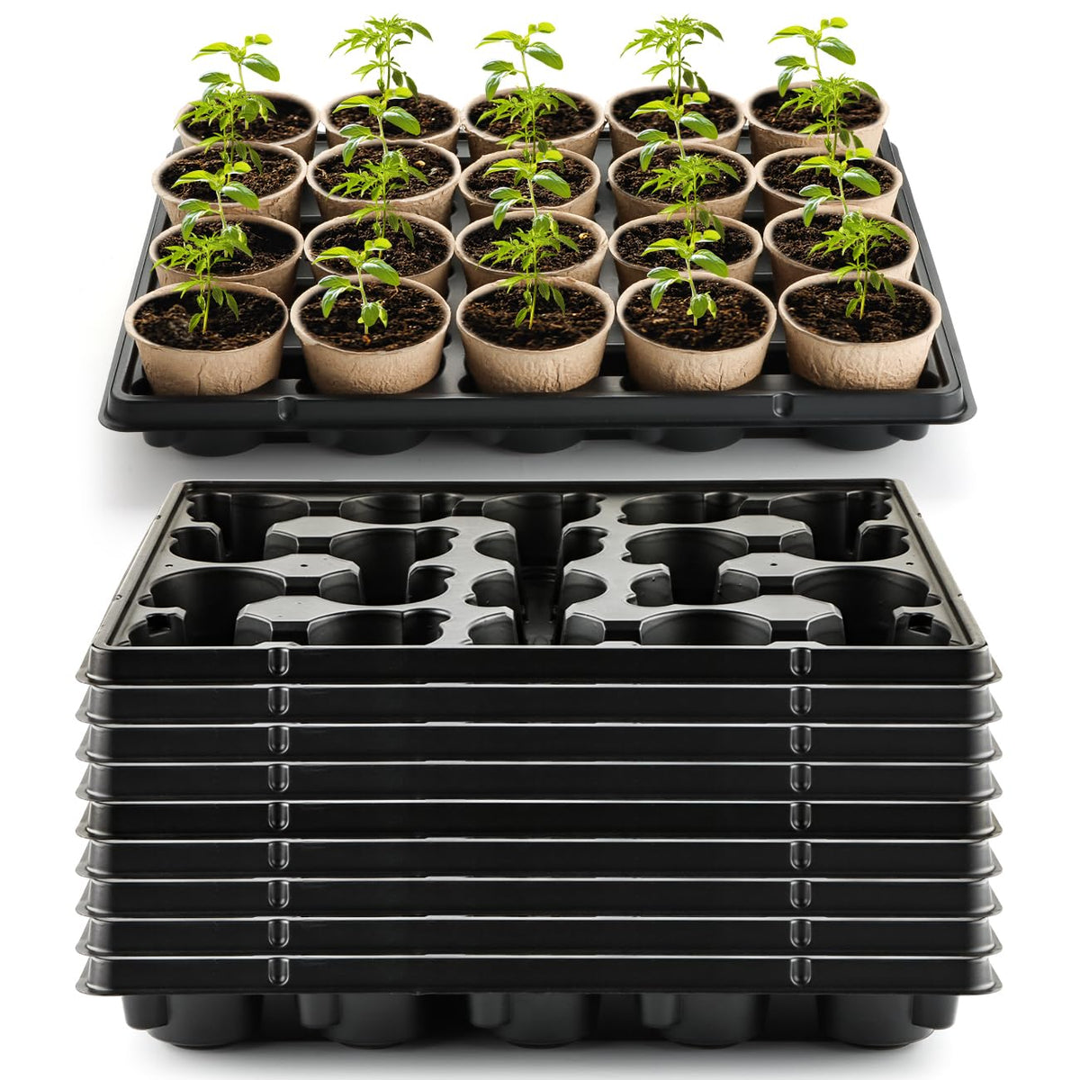 RooTrimmer 20-cell plant tray front view, black