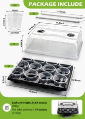 RooTrimmer 3 pack of 12 cell nursery pot trays with humidity dome