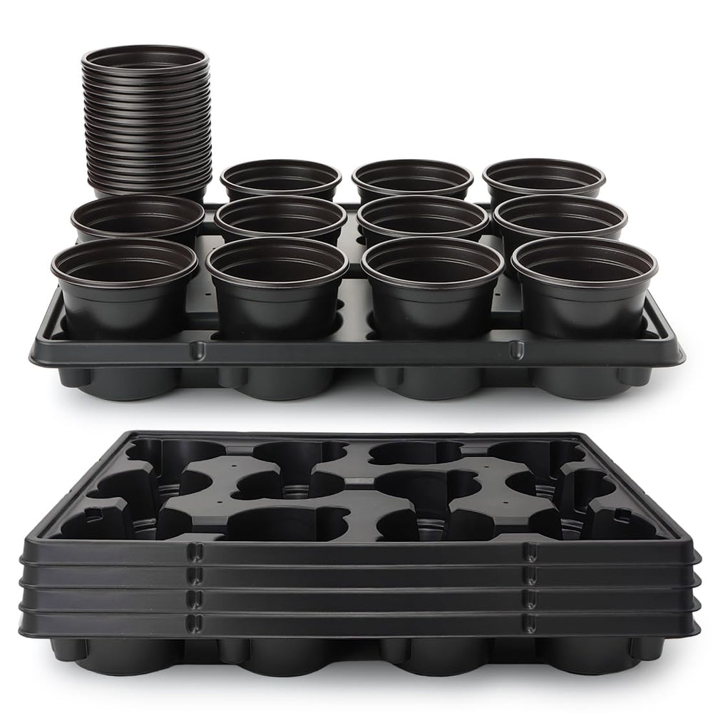 RooTrimmer 4 inch plastic plant pots pack of 60 with black trays