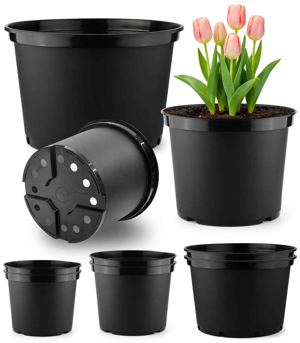 RooTrimmer 9 pack nursery pots in assorted sizes, black