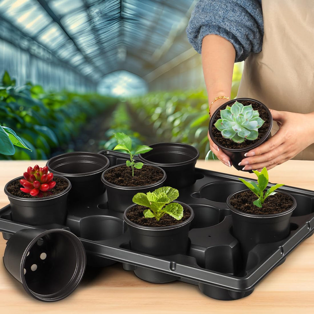 RooTrimmer black plastic plant pots and trays set