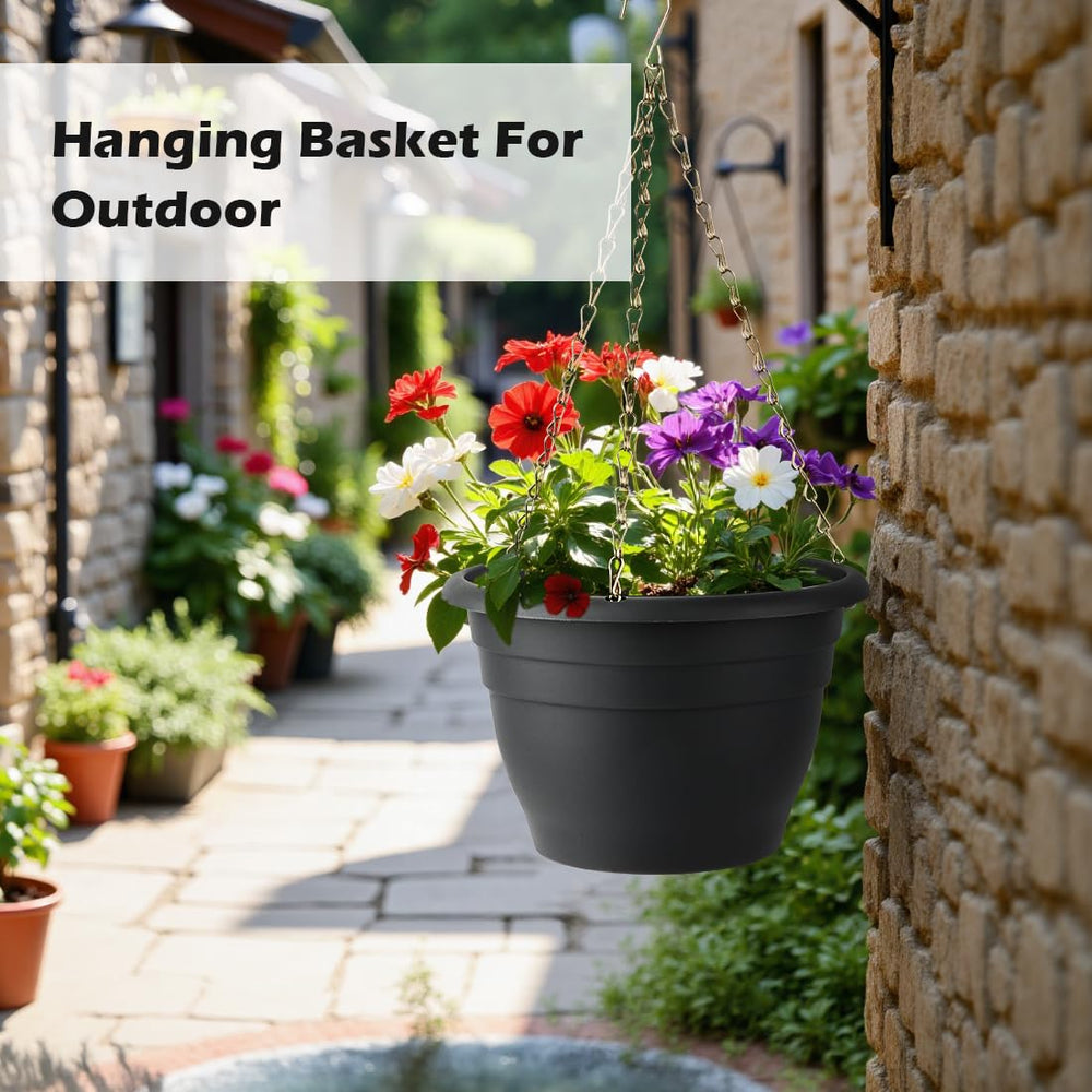 RooTrimmer gray hanging planter in garden setting