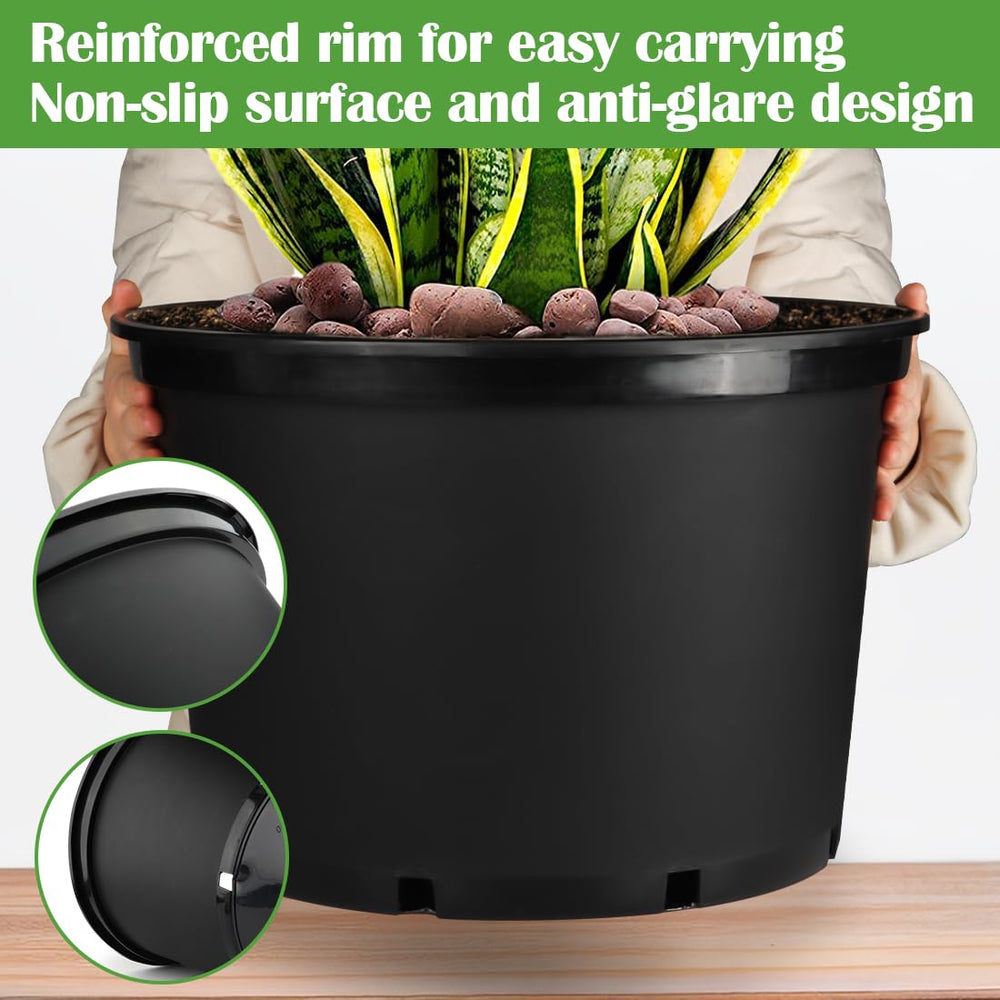 RooTrimmer nursery pots in a garden setting with flowers