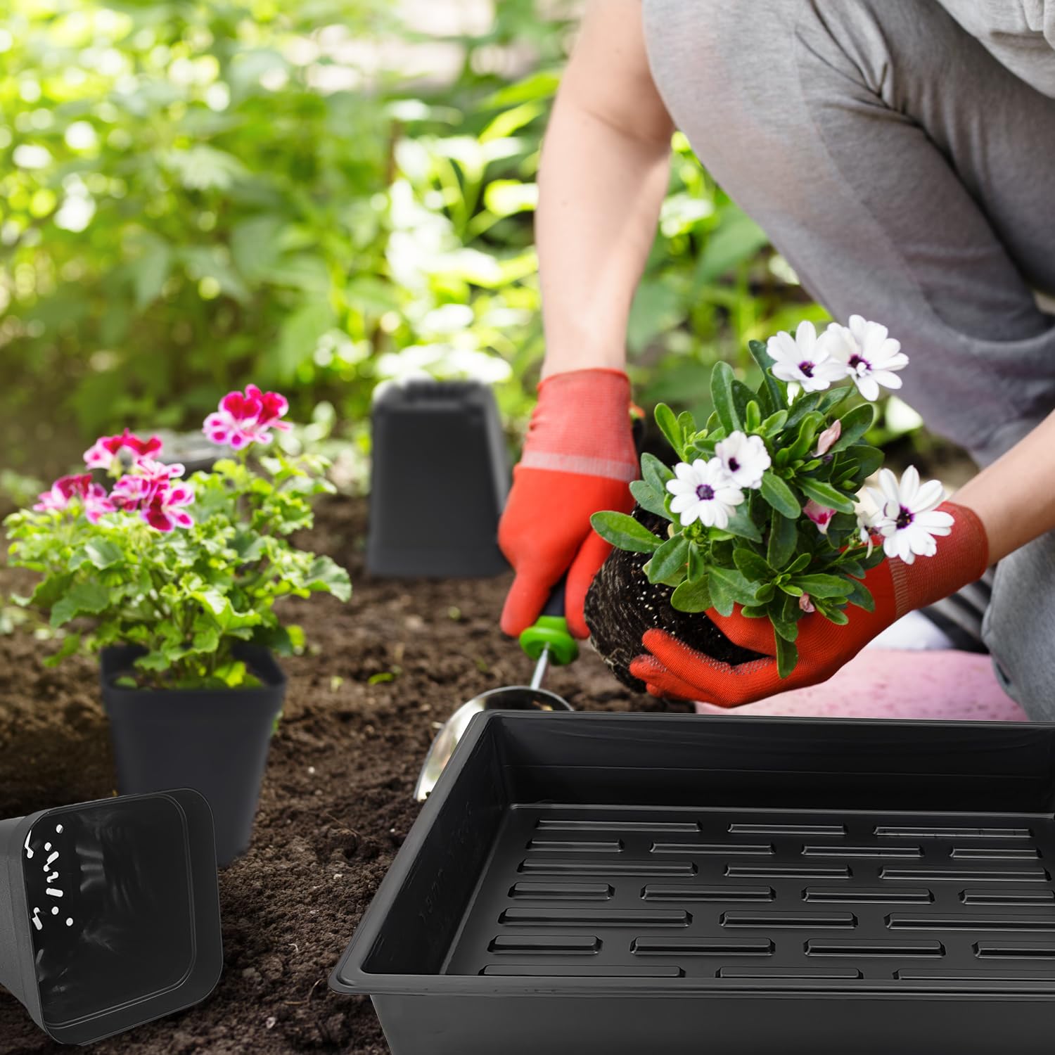 RooTrimmer nursery trays shown with pots