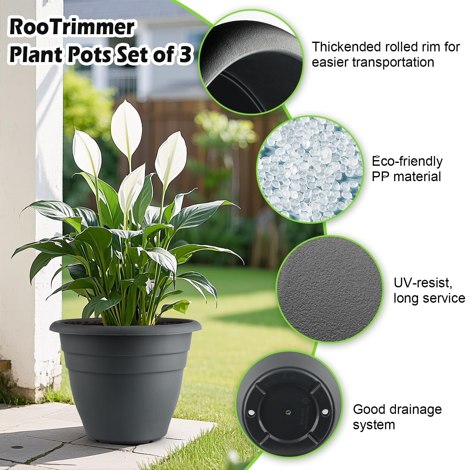 RooTrimmer plant pots in a garden setting