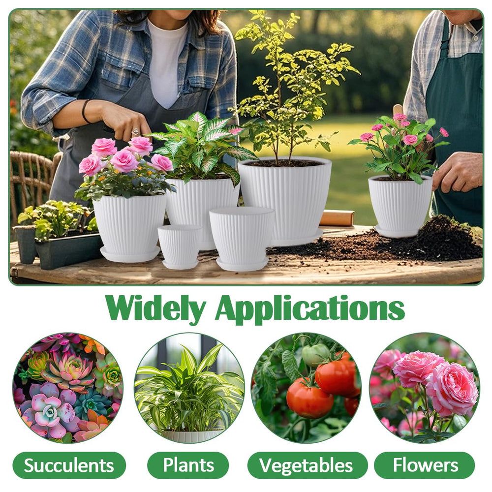 RooTrimmer plant pots with saucers, displaying different sizes