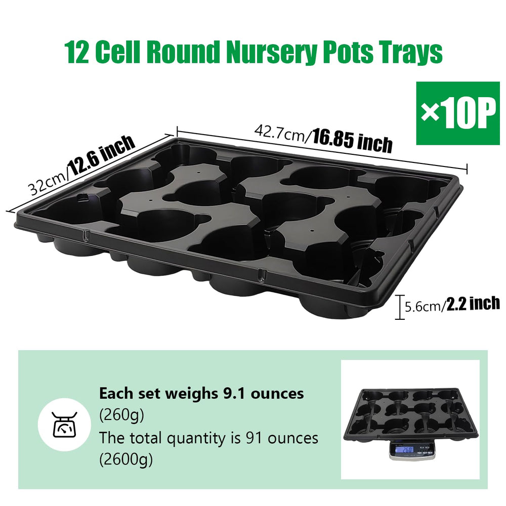RooTrimmer tray holding 4 inch nursery pots in a garden setting