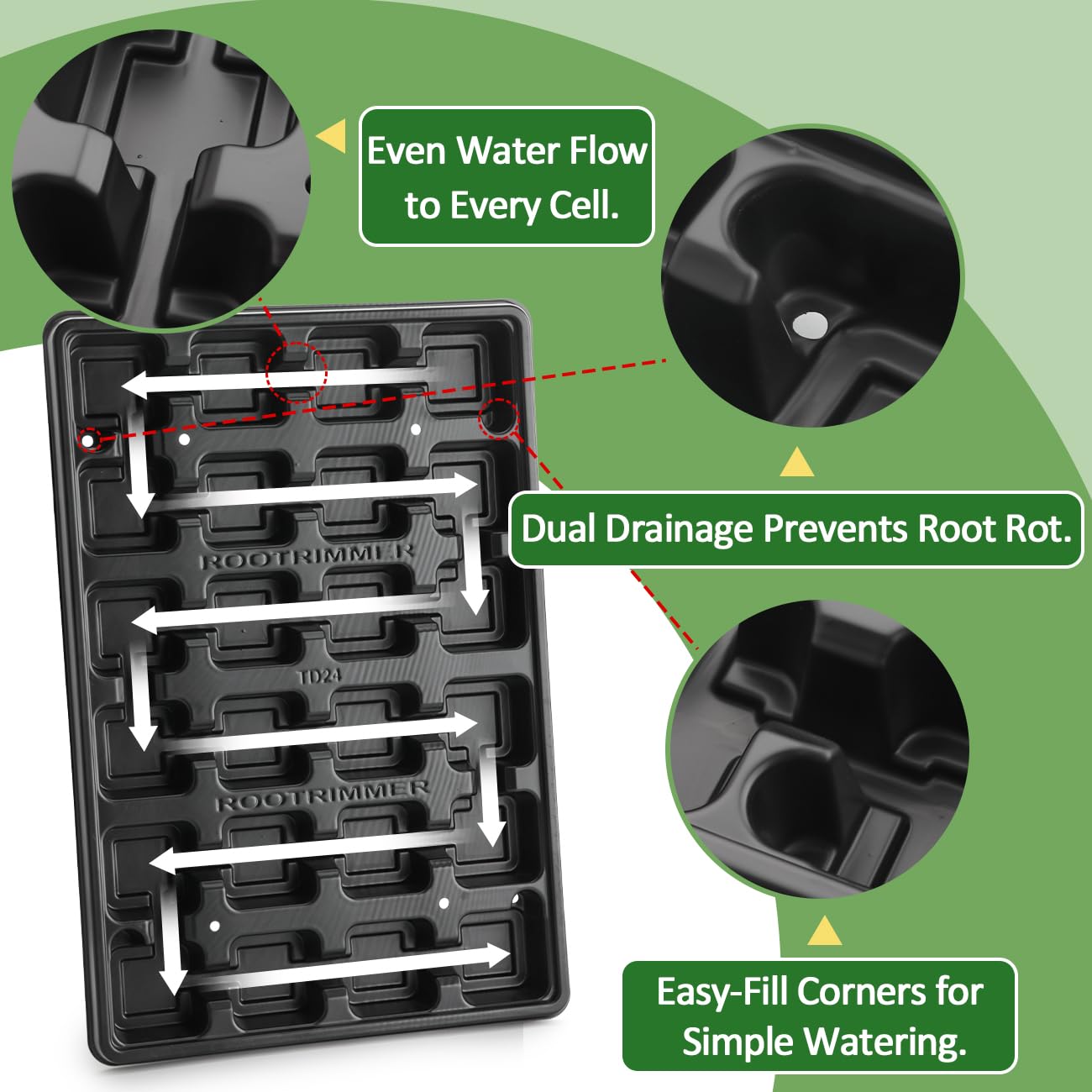 RooTrimmer trays showcasing drainage holes