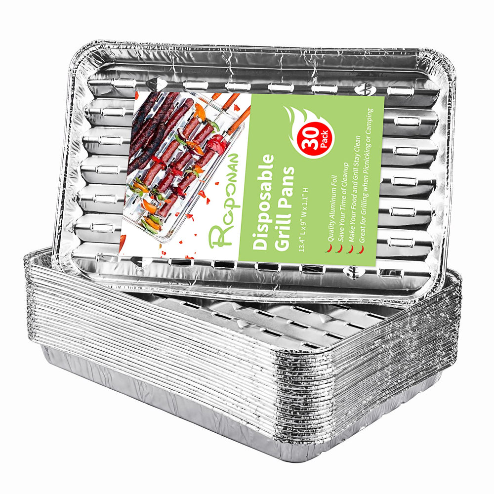 Roponan 30-Pack Disposable Grill Toppers, front view with dimensions