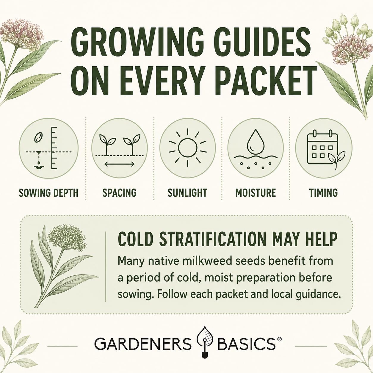 Rose or swamp milkweed seeds packet from Gardeners Basics