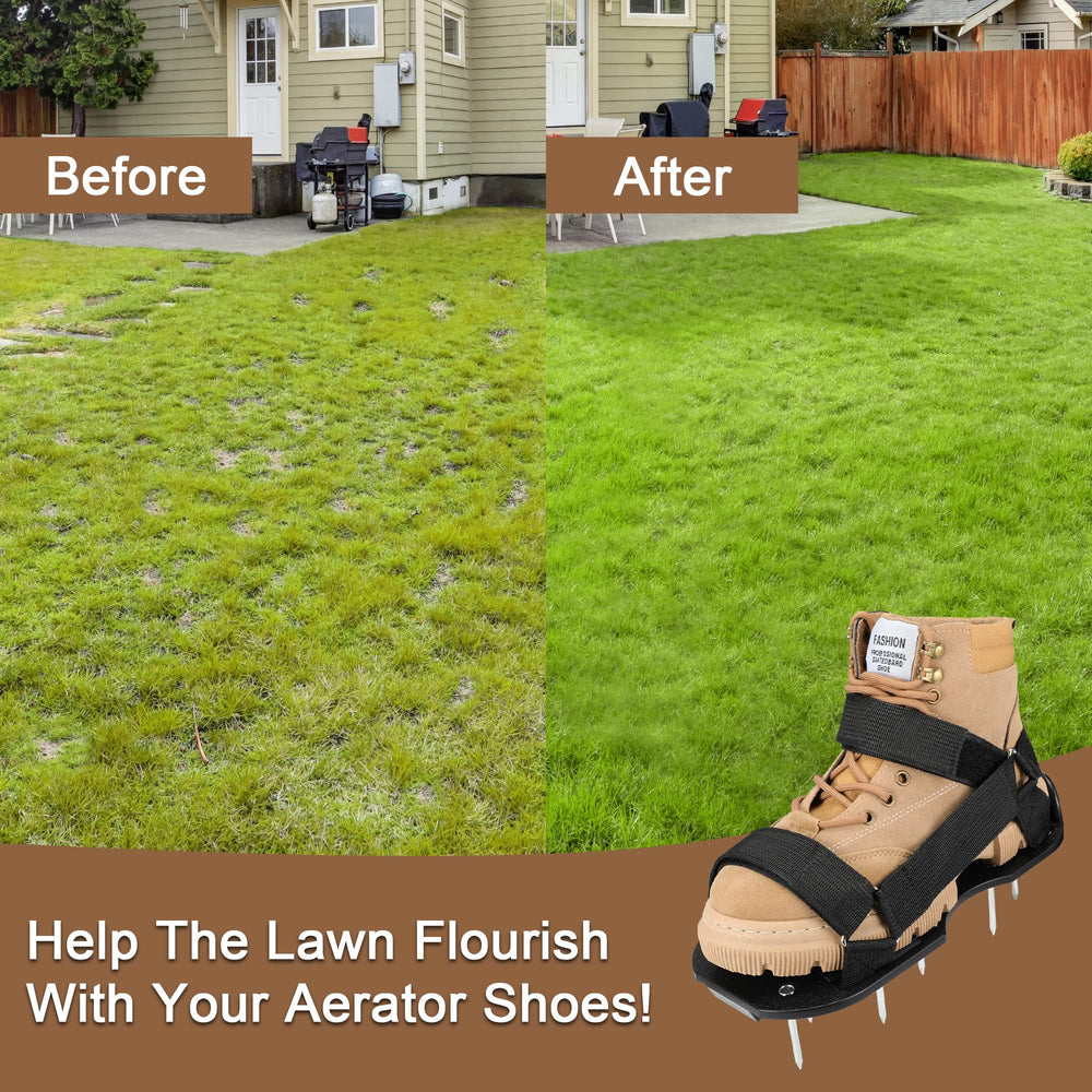 rosgel Lawn Aerator Shoes in use on a lawn