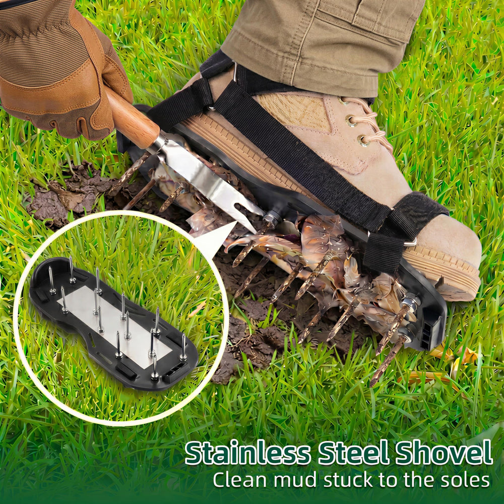 rosgel Lawn Aerator Shoes worn on grass during aeration