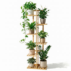 ROSSNY 48 Inch Tall Bamboo Plant Stand with 6 tiers and 7 pots