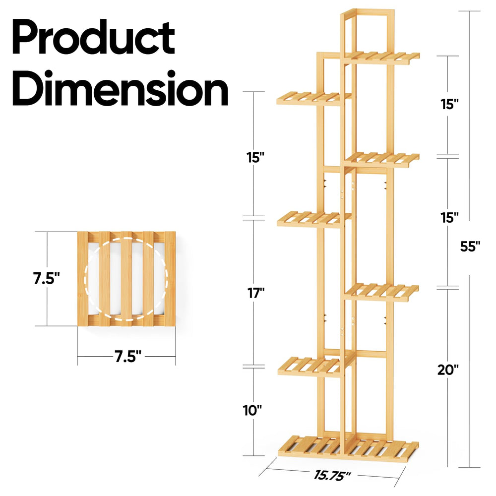 ROSSNY bamboo plant stand side view displaying potted plants