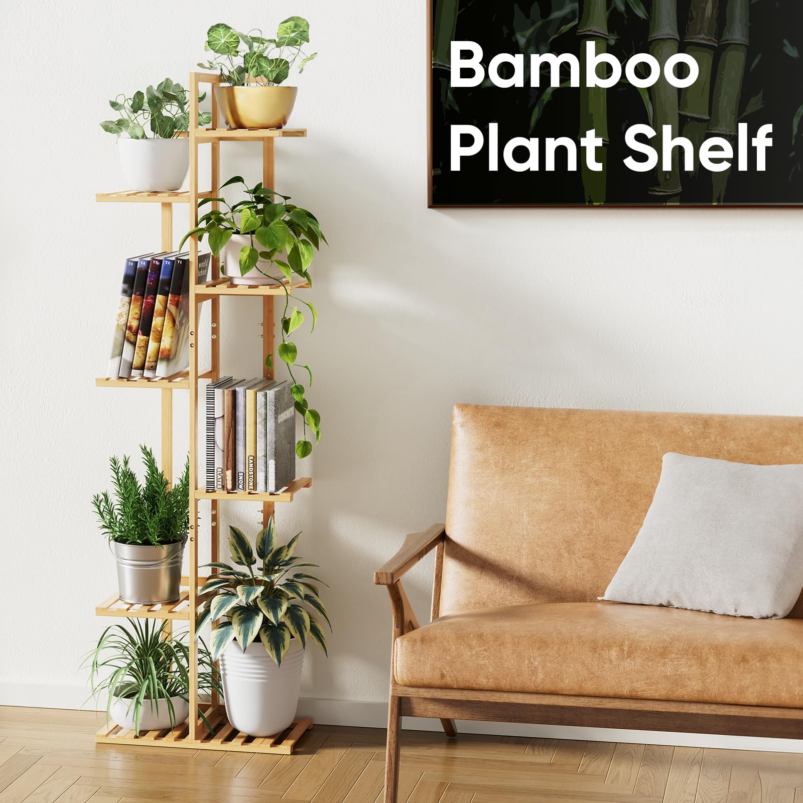 ROSSNY plant stand assembled with decorative items and plants