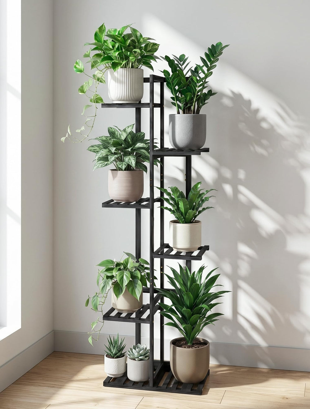 ROSSNY plant stand with artistic design, black colour