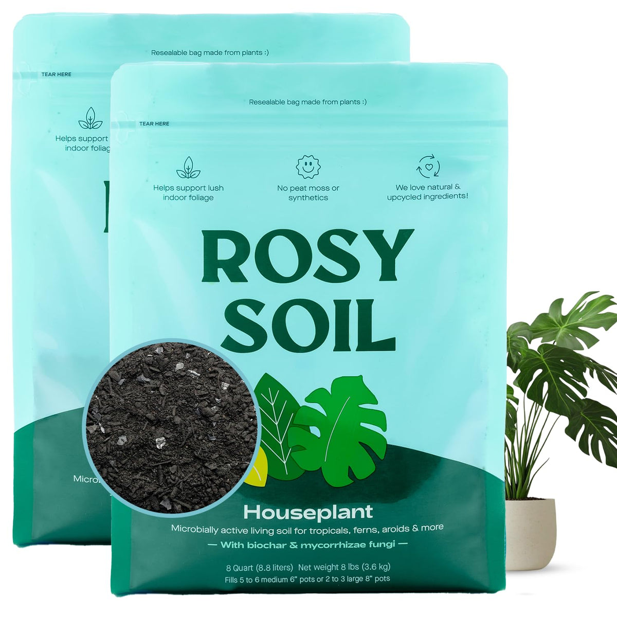 Rosy Soil Houseplant Potting Soil 8 Quarts Pack of 2 front view