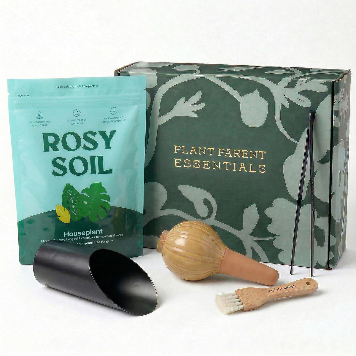Rosy Soil Plant Parent Essentials Gift Box with tools and soil mix