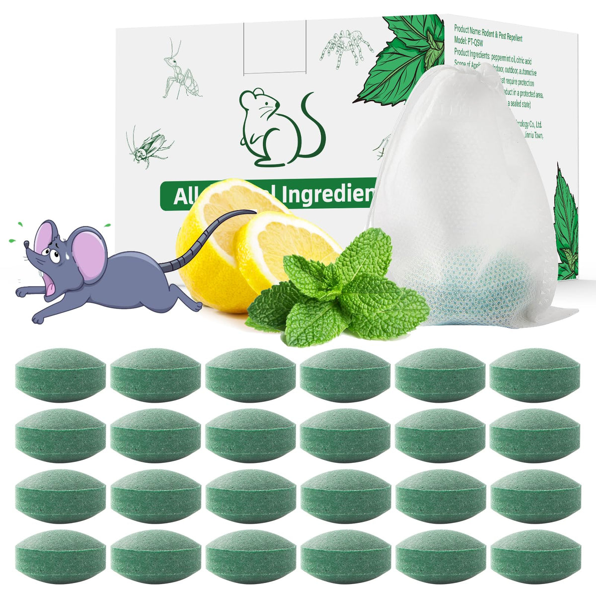 ROTIAH Pest Rodent Repellent 24 Pack Peppermint Oil tablets front view