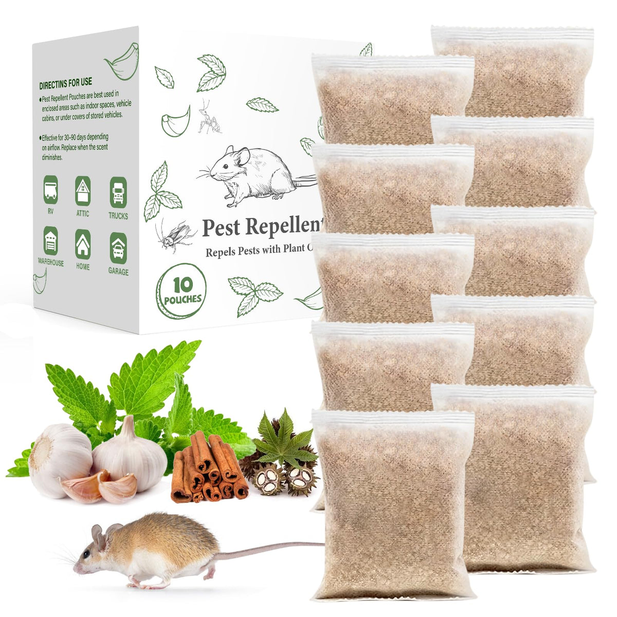 ROTIAH Pest Rodent Repellent Pouches, 10 Pack front view