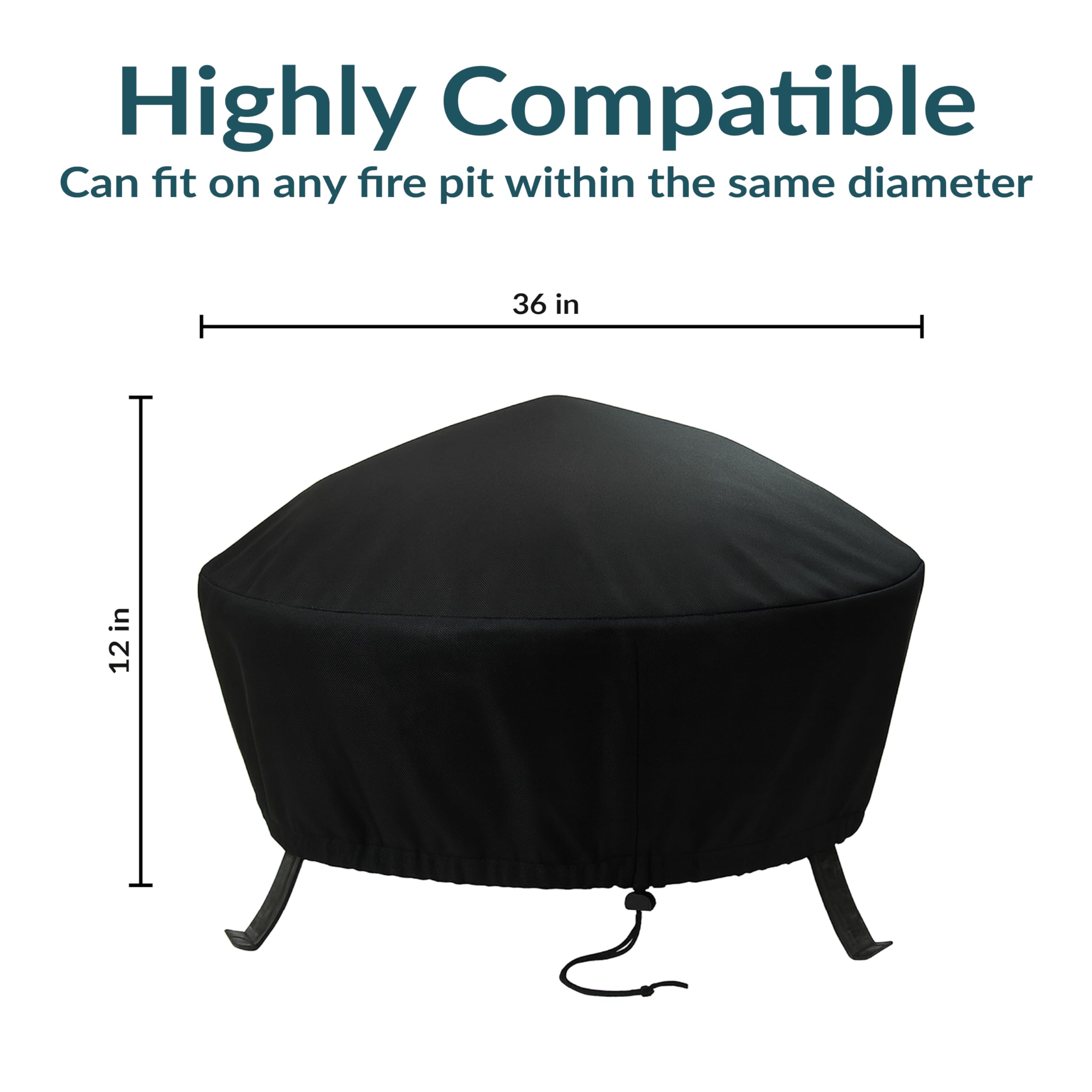 Round fire pit cover with toggle system for secure fit