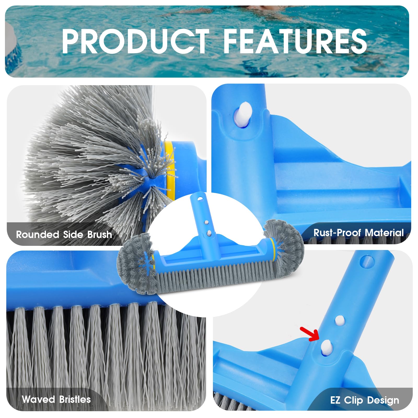 Rounded edge pool brush from TidyMister, close-up view