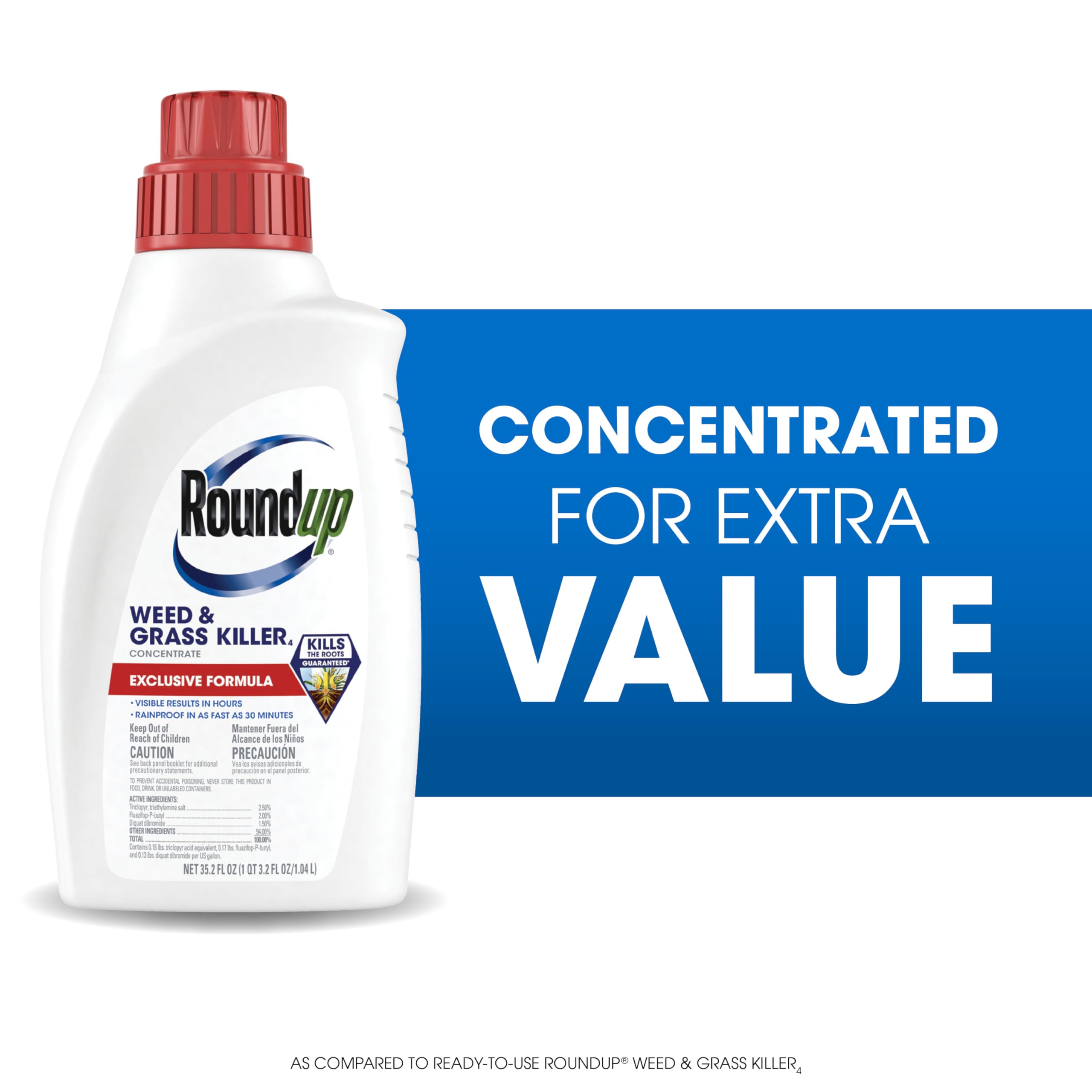 Roundup Weed & Grass Killer4 Concentrate packaging with instructions