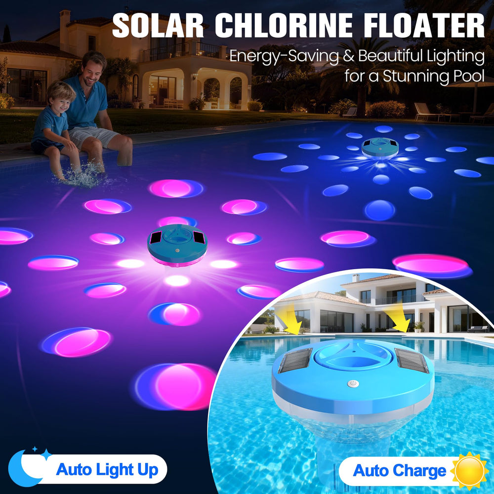 RovPool Pool Chlorine Floater illuminated at night